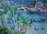 Noel Wood, , SEA SHORE NORTH QUEENSLAND, OIL ON COMPOSITION BOARD, 22 X 29CM, oil