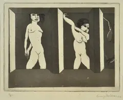 George Baldessin, Untitled (Two Nude Females at Windows), 1966, etching and aquatint 5/25