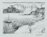 Lloyd Rees, Upper Tamar River With Boat, Tasmania