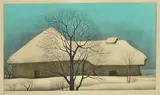 Sakamoto Koichi, Mountain House in the Snow, c.1970, colour etching 23/70