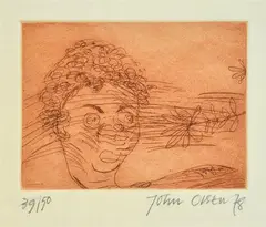Etching of Brett Whiteley by John Olsen, 1978, etching 39/50, sold Nov 2015
