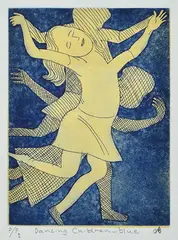Dancing Children - Blue by Charles Blackman, coloured etching p/p, sold Nov 2015
