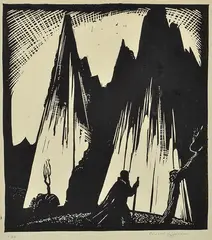 Edward Heffernan, Man At Cliff Face, linocut 1/30