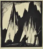 Edward Heffernan, Man At Cliff Face, linocut 1/30