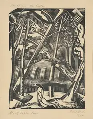 Black Poplar Pond by Paul Nash, woodcut, sold Nov 2015