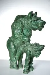 Stephanie Burns, Pasiphae and the Cretan Bull, bronze with green patina
