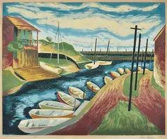 Alan Sumner, River Anchorage, c.1948, colour screenprint, ed.36/38