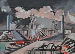 Pithead (Welsh mine) by Humphrey Jennings, c.1943, oil on linen, sold Nov 2015