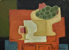 Still Life with Glass of Red Wine by Bill Coleman, oil on board, sold Nov 2015