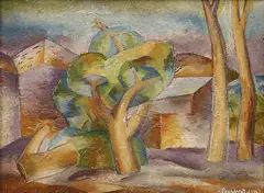 Percy Watson, Pink Landscape, 1947, oil on board