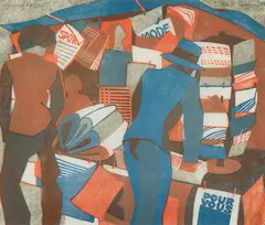 Lill Tschudi, Kiosk in Paris, 1933, colour linoprint, ed. 38/50