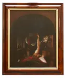 William Buelow Gould, Rabbit and Still Life in Alcove, c.1850, oil on linen