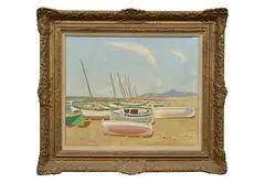 Boats on a Spanish Shore by Norman Lloyd, c.1930s, oil on linen, sold Nov 2015
