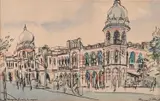 Bank Negara, Kuala Lumpur by Margaret Olley, 1969, ink and watercolour, sold Mar 2016