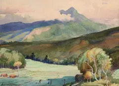 Paddy Fields Among Tea Estates by A. C. G. S. Amarasekara, 1928, watercolour, sold Mar 2016