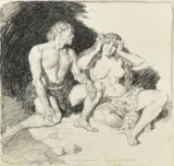The Cave by Norman Lindsay, ink on paper, sold Mar 2016