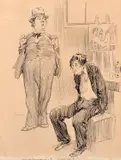 Two Men In Suits by Norman Lindsay, ink on paper, sold Mar 2016