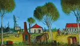 Shearing Time in the Outback by Pro Hart, oil on board, sold Mar 2016