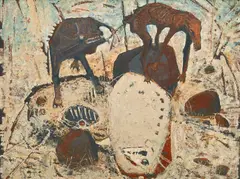 Clifton Pugh, The Shooting of the Wild Dogs, 1969, oil on board