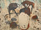 The Shooting of the Wild Dogs by Clifton Pugh, 1969, oil on board, sold Mar 2016