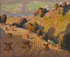 English Harvest Scene by Norman Lloyd, oil on canvas, sold Dec 2015