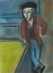 Man with Drink by Robert Dickerson, pastel and charcoal on paper, sold Dec 2015