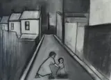 Robert Dickerson, Woman and Child in Street, charcoal on paper