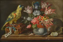 Jacob Marrel, A Vanitas Still Life With Parrot, oil on canvas