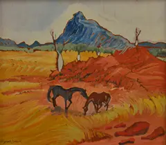 Elizabeth Durack, Two Horses in Landscape, oil on board