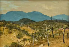Landscape with Sheep by Ray Crooke, oil on board, sold Dec 2015
