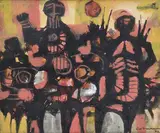 John Coburn, The Warriors, 1962, mixed media on paper