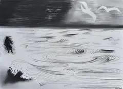 Ebb and Flow by Charles Blackman, charcoal on paper, sold Sep 2015