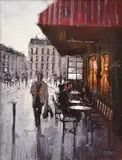 Herman Pekel, Red Awning, oil on board