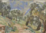 Landscape by Roger Fry, oil on paper, sold Sep 2015