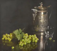 Grapes and Silver by Ernest Buckmaster, oil on canvas, sold Sep 2015