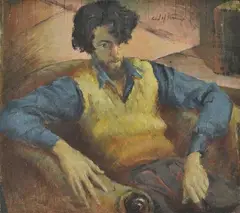 Man Seated by Clifton Pugh, 1954, oil on plywood, sold Sep 2015