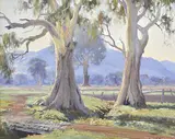 Leonard Long, Farmyard Gums, NSW, oil on canvas