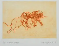 Frank Hodgkinson, Elephant Foreplay, 1991, etching 41/50