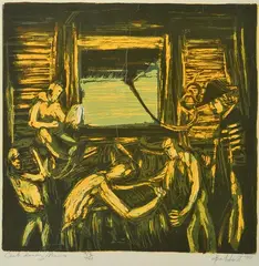 Cook Loading Stores by Pro Hart, 1970, screenprint 33/100, sold Aug 2015