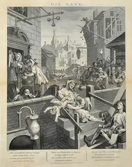 Gin Lane by William Hogarth, engraving, sold Aug 2015