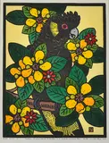 Leslie van der Sluys, Yellow-tailed Black Cockatoo and Golden Guinea Tree, 1987, colour linocut 66/90