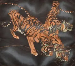 Norbertine Bresslern-Roth, Tigers Drinking, linocut