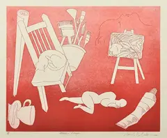 Atelier Rouge by Charles Blackman, etching A/P, sold May 2015
