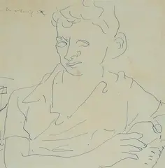 Jon Molvig, Self Portrait, 1952, ink on paper