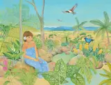 Diana Crooke, Islander Woman in Landscape, acrylic on board