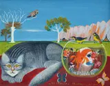 James Fardoulys, My Cat Doula, 1966, oil on board