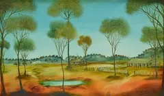 Shearing Shed by Pro Hart, 1973, oil on board, sold Jun 2015