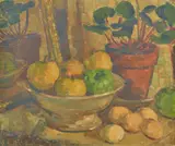 Peggy Crombie, Pot Plant With Apples and Lemons, 1939, oil on canvas
