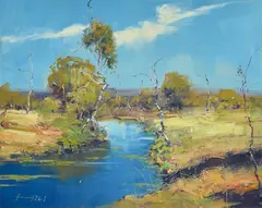Werribee River by Herman Pekel, oil on canvas, sold Jun 2015