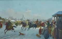 Royal Procession, Winter by Valerian Otmar, oil on composition board, sold Jun 2015